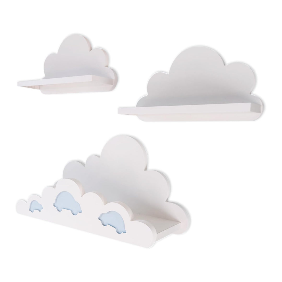 3er Set Wandregal Kinderzimmer Weiss | Babyzimmer Wolkenregal für Bücher, Spielzeug, Dekoration | Re