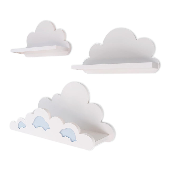 3er Set Wandregal Kinderzimmer Weiss | Babyzimmer Wolkenregal für Bücher, Spielzeug, Dekoration | Re