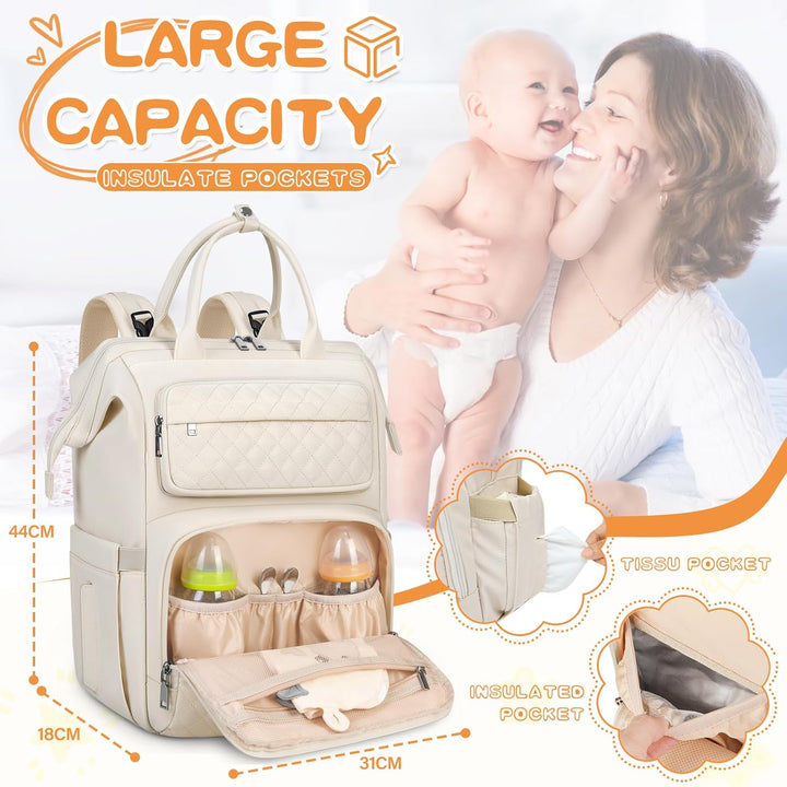 RAINSMORE Baby Wickelrucksack Gross Wickeltasche Rucksack mit Wickelauflage Schnullerhalter Kinderwa