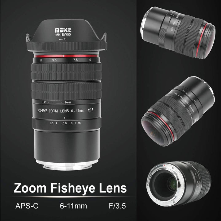 Meike MK 6-11mm f3.5 Fisheye Zoom-Objektiv APS-C Sensor Format für Fuji X, für Fuji