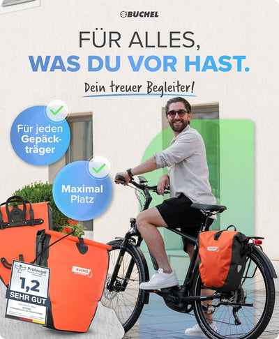 Büchel Fahrradtasche für Gepäckträger I 25.4 L - 100% Wasserdicht I mit Tragegriff und Schultergurt
