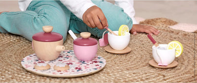 JANOD Twist Tea Set Tee-Spielset-16 Zubehörteile Filz-Rollenspiel-Teeservice für Kinder-Spielzeug au