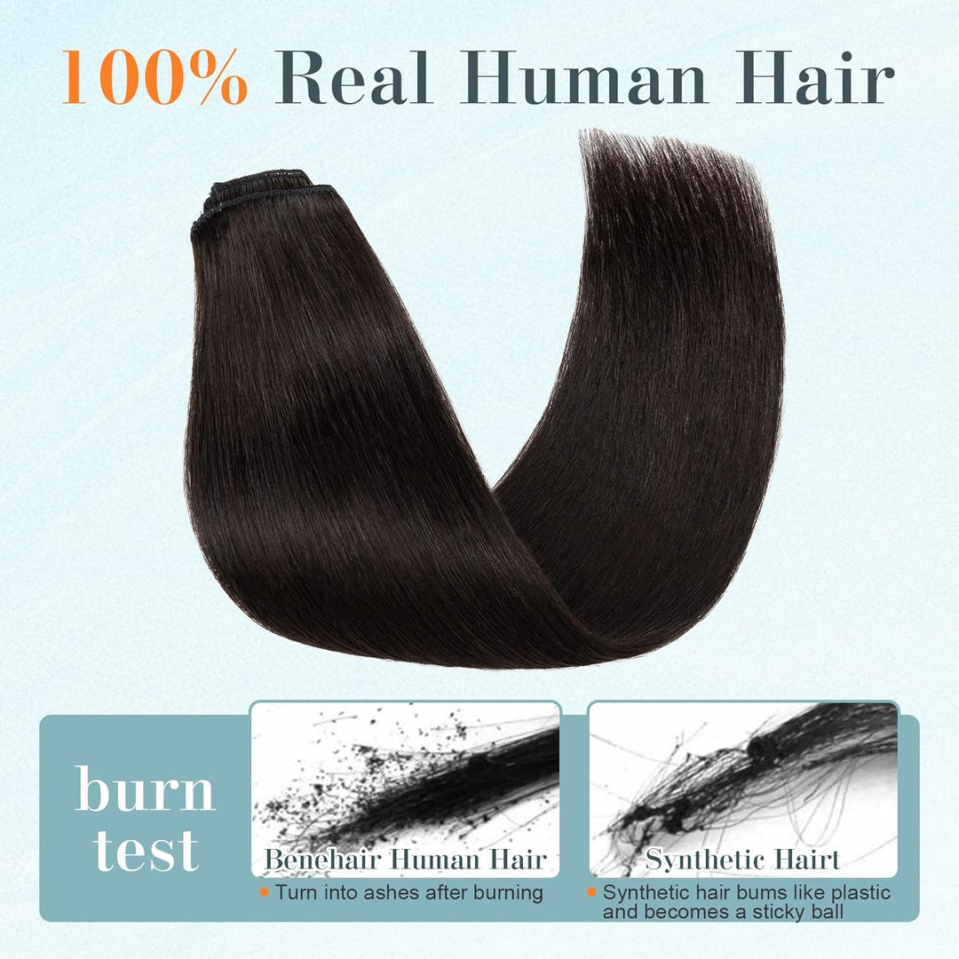 Benehair Clip in Extensions Echthaar, 8 Stück 100% Remy Echthaar Extension 50g, Naturschwarz Haarver
