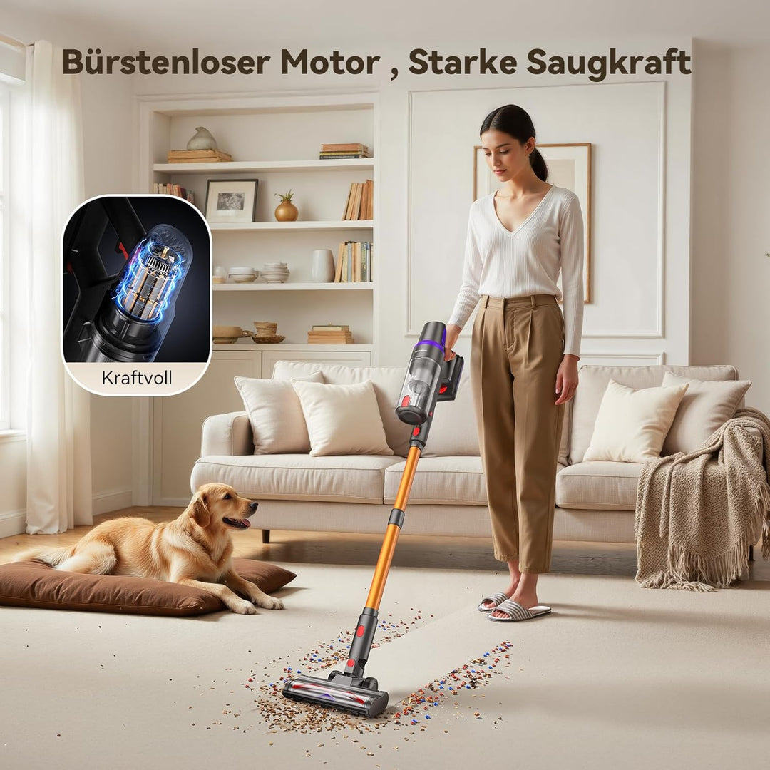 TechRise Akku Staubsauger 45000Pa/500W/60Min, Anti-Tangle-Bürste & 8-in-1-Funktion (Selbststehend) S