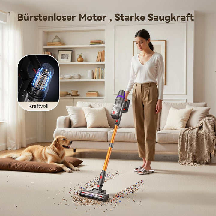 TechRise Akku Staubsauger 45000Pa/500W/60Min, Anti-Tangle-Bürste & 8-in-1-Funktion (Selbststehend) S