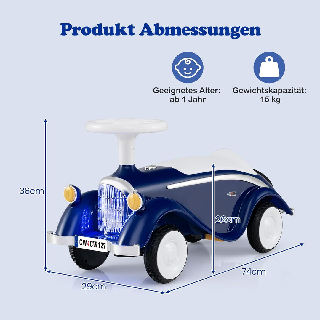 COSTWAY Rutschauto, klassisches Rutschfahrzeug mit Lenkrad & Hupe & LED-Scheinwerfer, Kinderfahrzeug