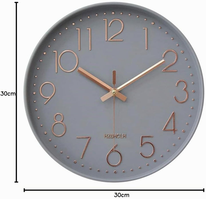 HZDHCLH 30cm Gross Wanduhr lautlos ohne Ticken für Zuhause, Küche, Büro und Schule (Aschgold), Aschg