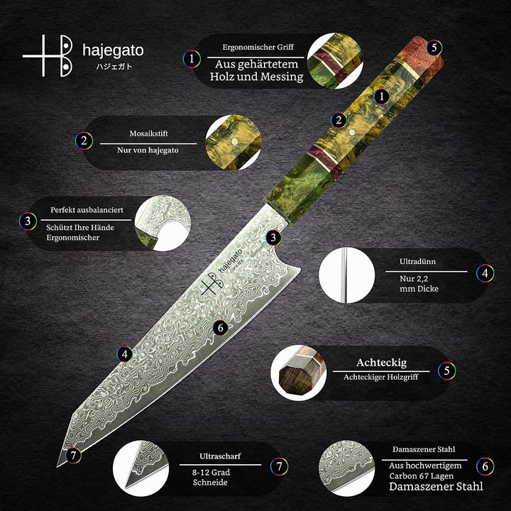 Hajegato Damastmesser Küchenmesser Einzigartiges Griff Kochmesser Profi Messer Japanisches Messer Vg