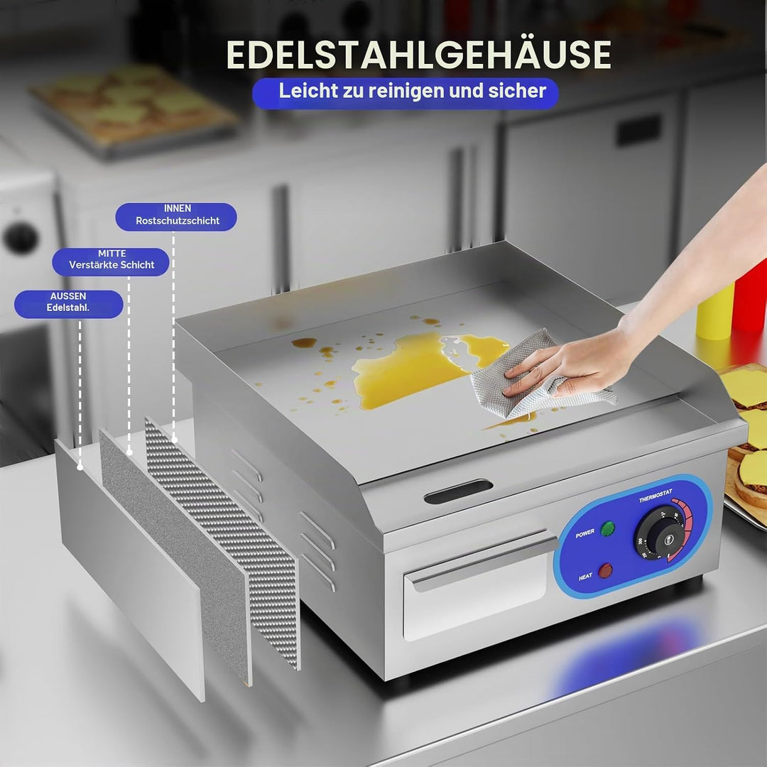 TAIMIKO Elektrischer Grill, Edelstahl, Tischgrill, professionell, 220 – 240 V, 1500 W, Grillplatte a
