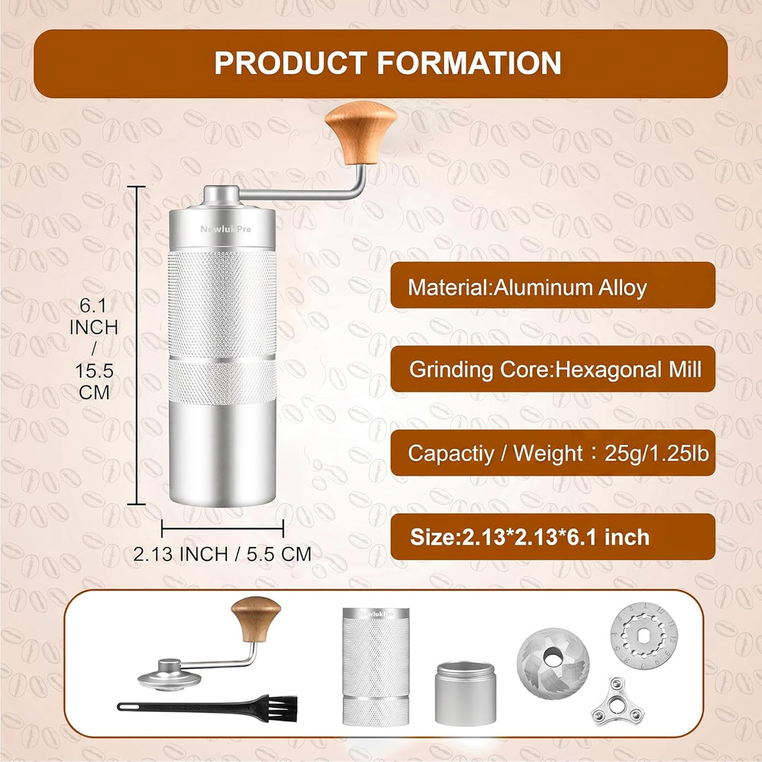 M6 Kaffeemühle Handbuch, Kapazität 25g, Hand Kaffeemühle Sharp Hexagonal Mahlkern, tragbare manuelle