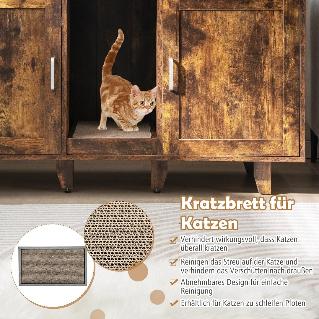 COSTWAY Katzenklo Schrank für 2 Katzen, Katzenschrank für Katzentoilette, Katzenhaus mit 2 Türen & K