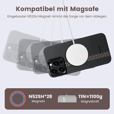 pitaka Ultradünne Hülle für iPhone 15 Pro Kompatibel mit Magsafe aus Aramidfaser Magnetische Schutzh