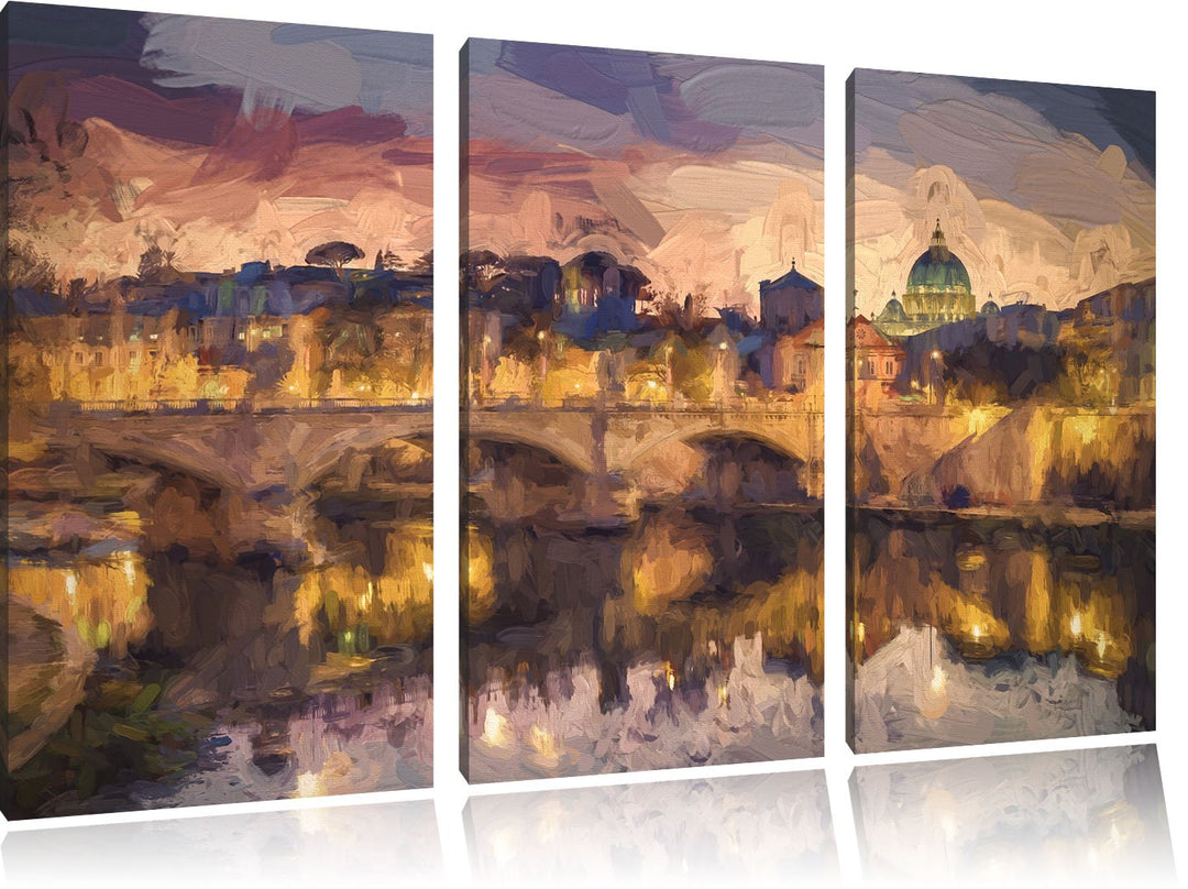 Pixxprint Rom an der Tiber in Richtung Kathedrale St. Peter Kunst Pinsel Effekt 3-Teiler Leinwandbil