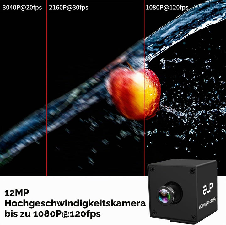 ELP 12MP USB Kamera 1080p@120fps Hochgeschwindigkeits-Webcam für industrielle Sicherheit mit 4K-Aufl