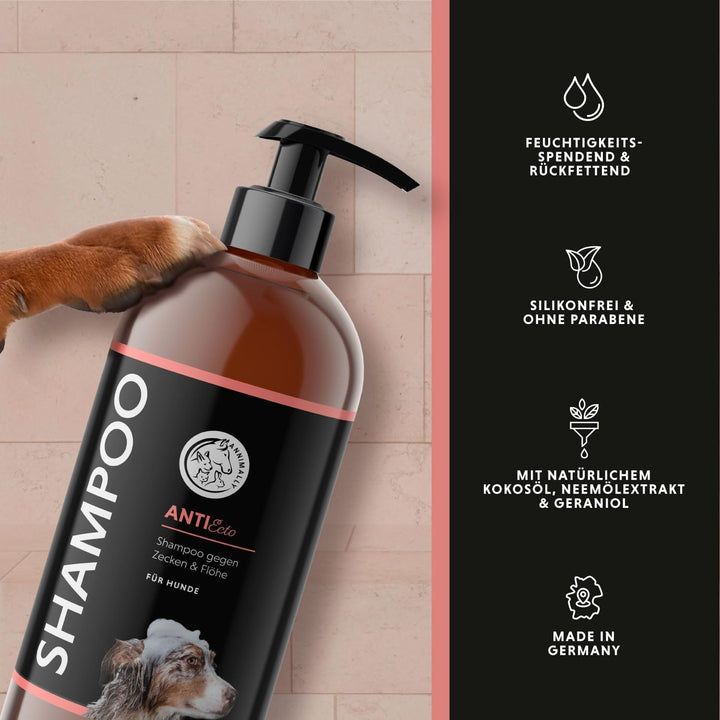 Annimally Anti Zecken und Flohshampoo Hund - Shampoo gegen Zecken, Flöhe &amp; Milben für Hunde - Hundes