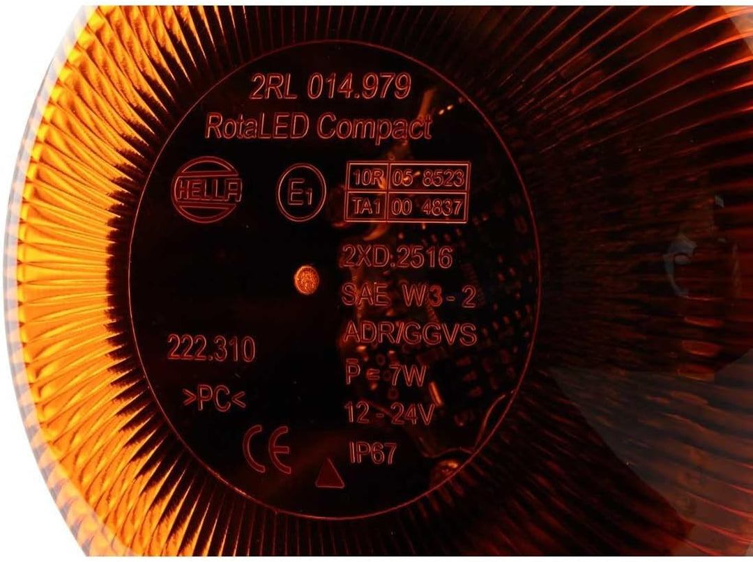 HELLA - LED-Rundumkennleuchte - RotaLED Compact - 12/24V - Gelb - Rohrstutzen, flexibel - Menge: 1 -