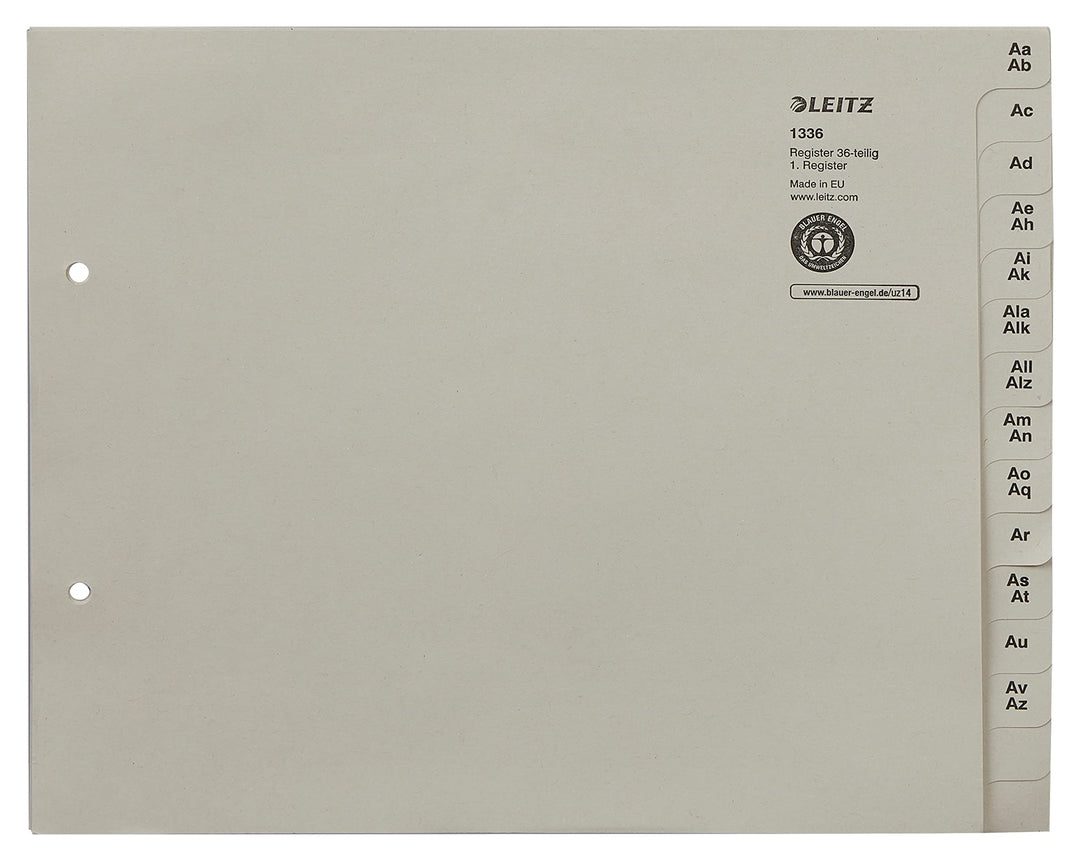 Leitz Register, Trennblätter mit Taben und alphabetischem Aufdruck A-Z für 36 Ordner, Halbe Höhe und