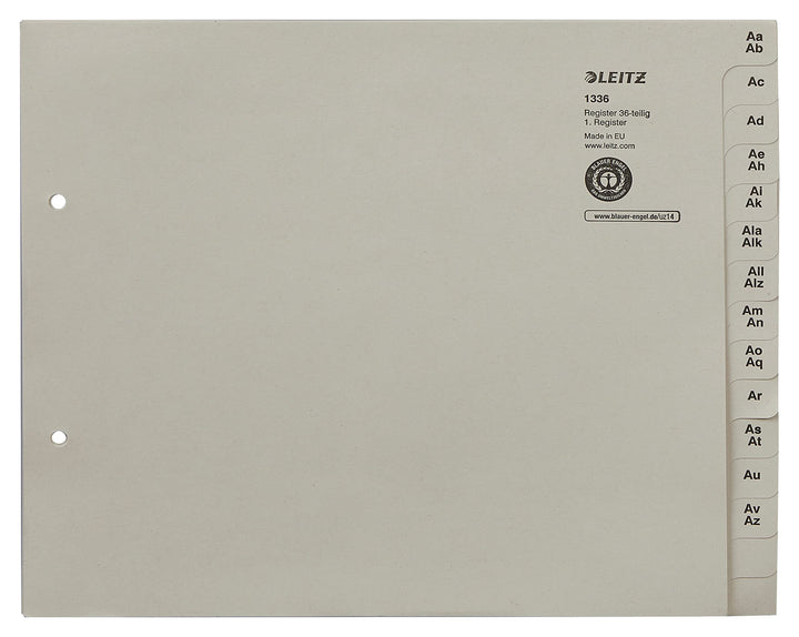 Leitz Register, Trennblätter mit Taben und alphabetischem Aufdruck A-Z für 36 Ordner, Halbe Höhe und