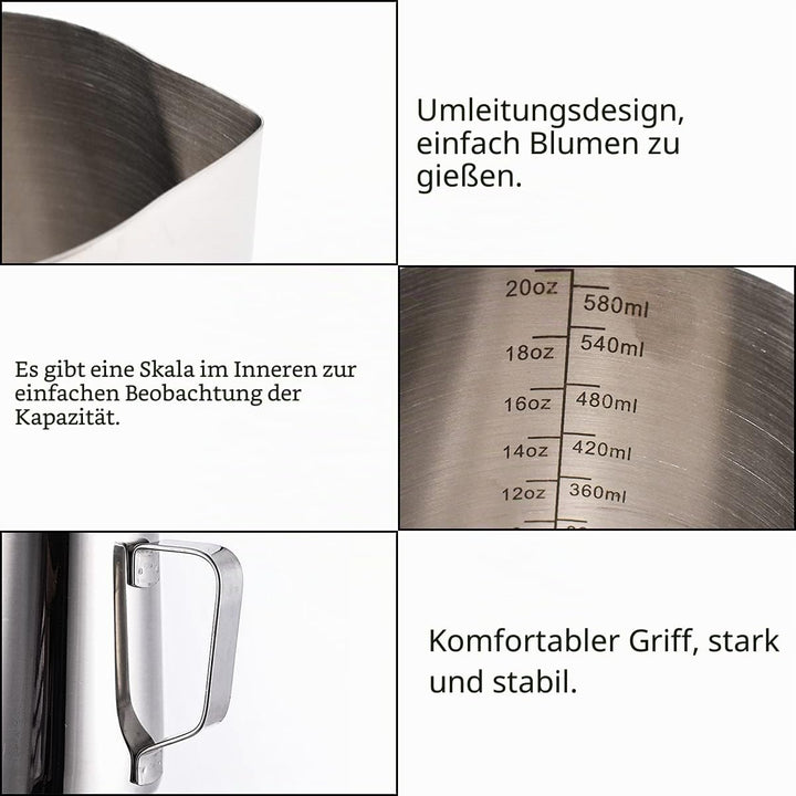 Milchkännchen Edelstahl,Tianher 2 Stück Aufschäumer Kännchen 350 ml 600ml Milchkanne aus Edelstahl M