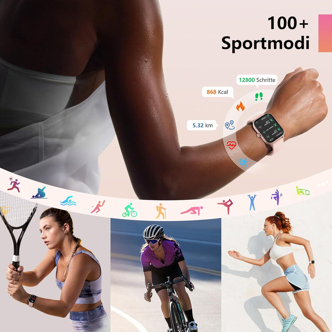 Smartwatch Damen mit Telefonfunktion, Alexa eingebaute, 1.8'' Fitnessuhr Damen mit Herzfrequenz, SpO