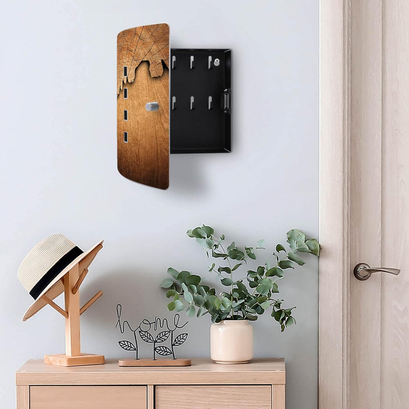 banjado® Design Schlüsselkasten aus Edelstahl mit Motiv Holz für 10 Schlüssel - Schlüsselschrank zur