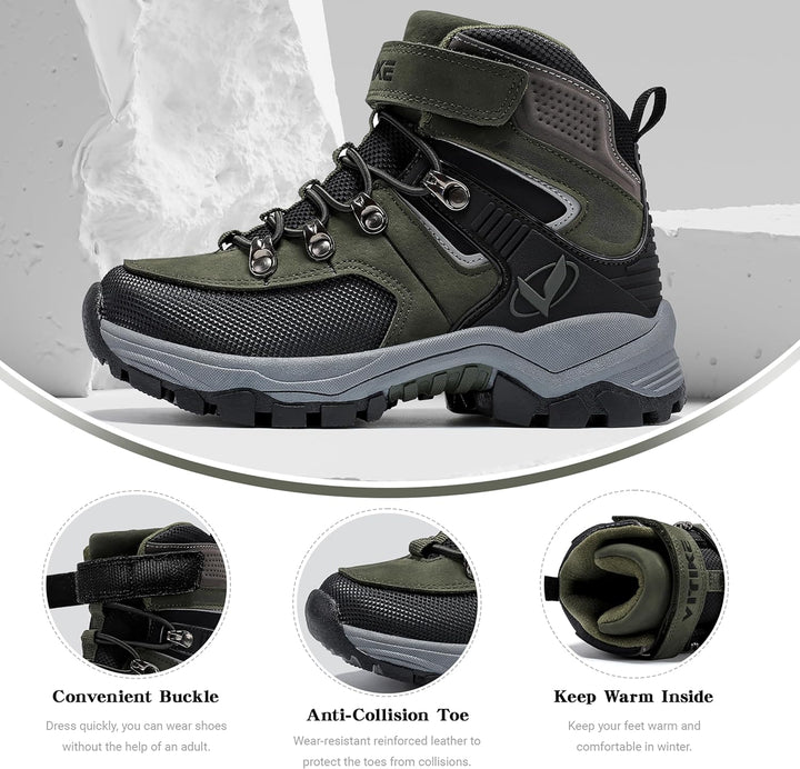 ASHION Jungen Winterschuhe Kinder Schneestiefel gefüttert und wasserdicht – rutschfeste Outdoor Wand