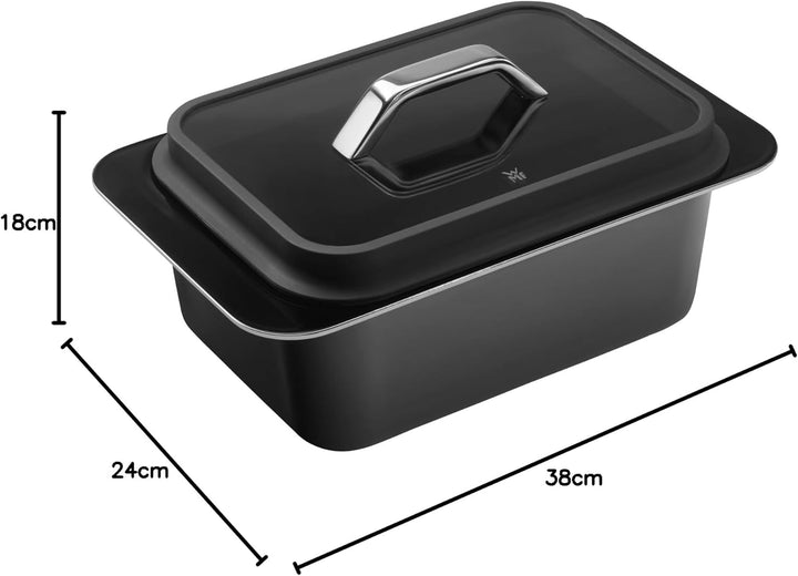 WMF Fusiontec Bräter Induktion 38 x 24 x 18 cm, Glasdeckel, Schmortopf, High-Tech Keramik, für Herd,