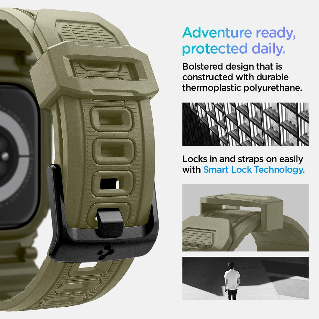 Spigen Rugged Armor Pro Hülle mit Armband Kompatibel mit Apple Watch 11/10 46mm (2025/2024) Vintage