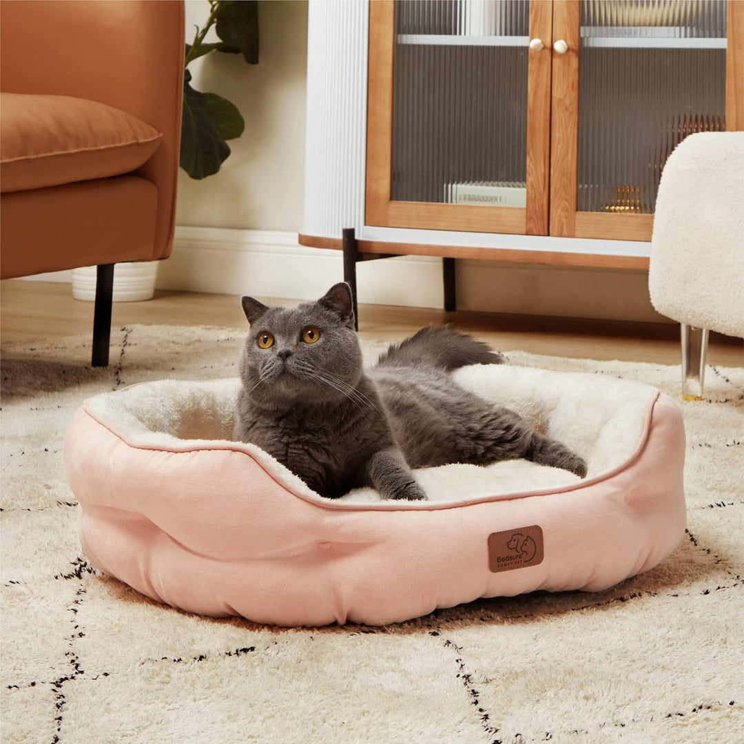 Bedsure Kleines Hundebett, waschbar, grosse Katzenbetten für Wohnungskatzen und Welpen, rundes Hunde