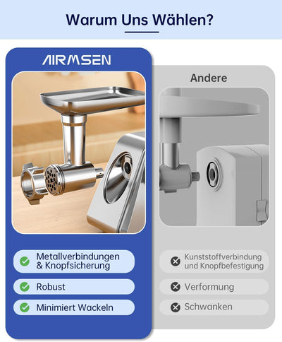 AIRMSEN 5-in-1 Elektrischer Fleischwolf – Multifunktionale Fleischmaschine mit 2 Edelstahl-Klingen,