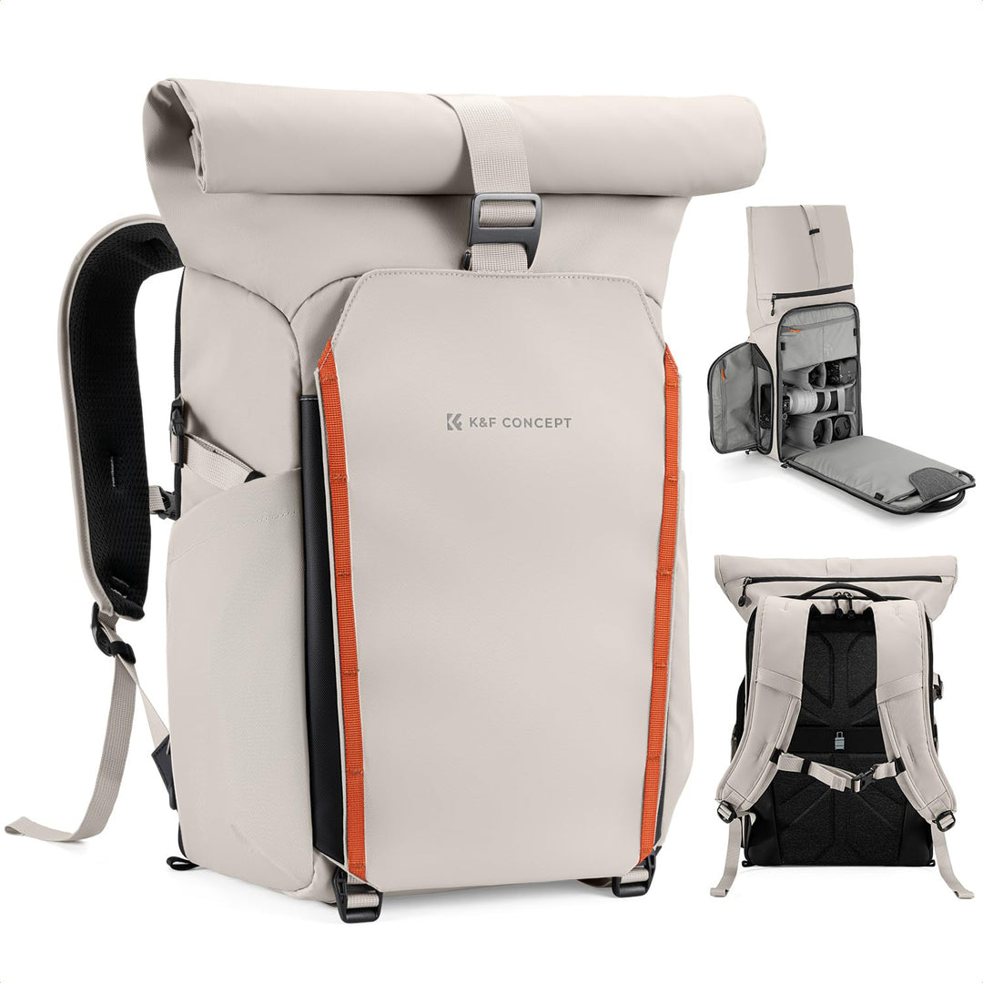 K&amp;F CONCEPT Kamerarucksack mit Rolltop-Erweiterung | grosser Fotorucksack mit vollständiger Rückseit