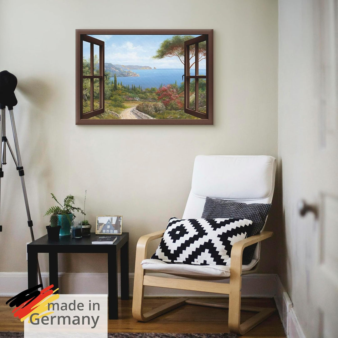 Artland Leinwandbild Wandbild Bild Leinwand 100 x 70 cm Landschaften Fensterblick Haus am Meer I T4E