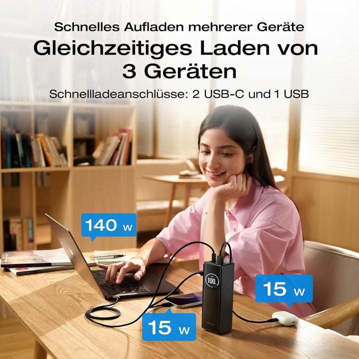 EcoFlow Powerbank 25000mAh 170W mit Zwei 140W USB-C Anschlüssen, Tragbares Ladegerät Laptop Power Ba