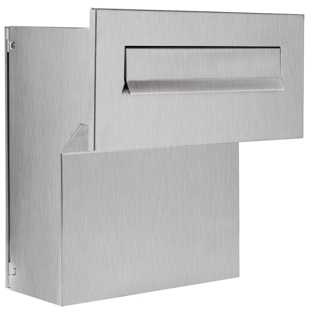 Mauerdurchwurf Briefkasten 100% Edelstahl V2A gebürstet 190-260 [mm] 3 Schlüssel Frontplatte: 160 x