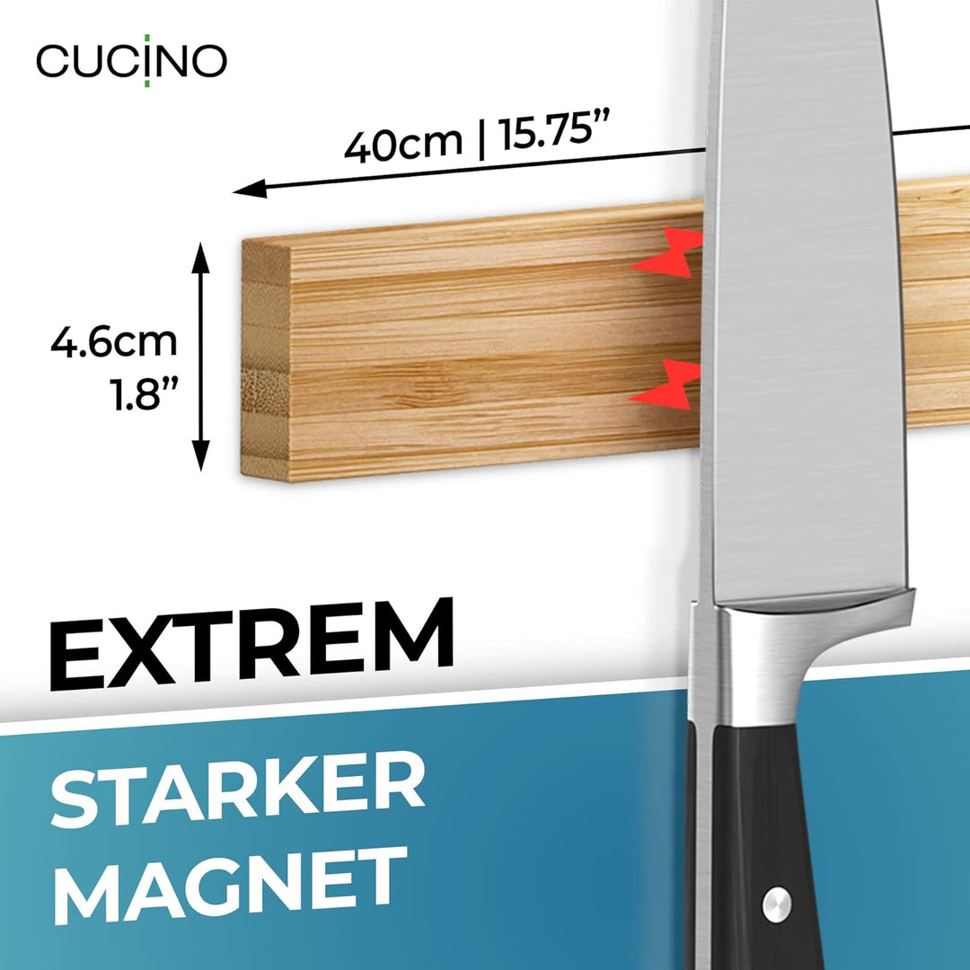 Cucino Magnetleiste Messer mit extra starkem Magnet - Vergleichssieger 2022 - Einfache Montage mit 3