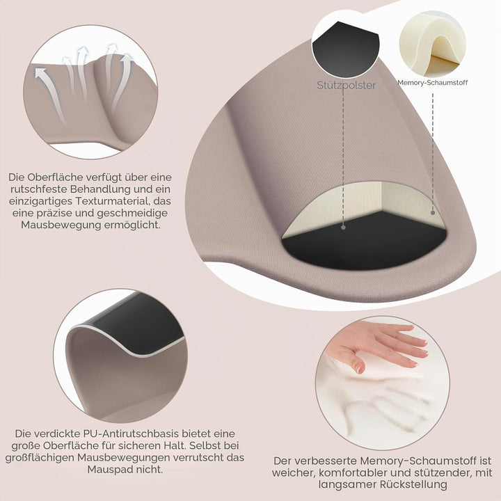 MOSISO Handgelenkauflagen für Mauspad&Tastatur Set,Ergonomisches Mauspad Rutschfester Boden Zuhause/