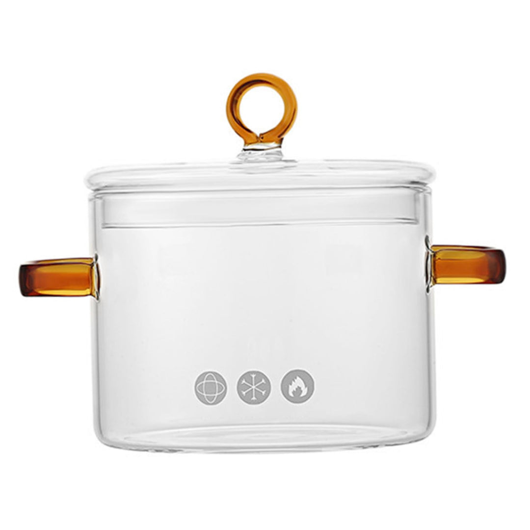 Klarer Topf mit Deckel, 1,5 l, Glastopf mit zwei Griffen, mikrowellengeeignet, klarer Simmertopf, hi