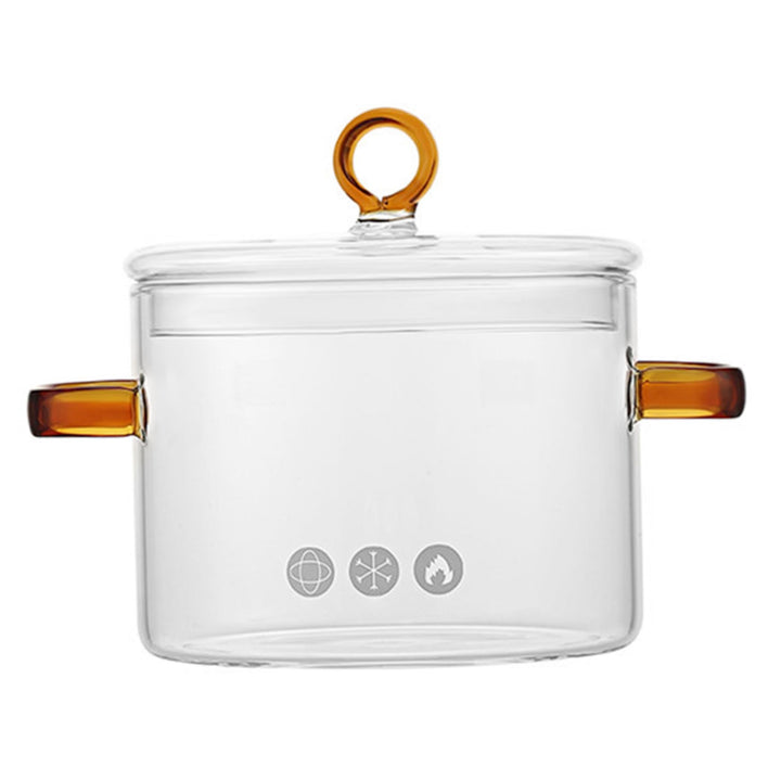 Klarer Topf mit Deckel, 1,5 l, Glastopf mit zwei Griffen, mikrowellengeeignet, klarer Simmertopf, hi