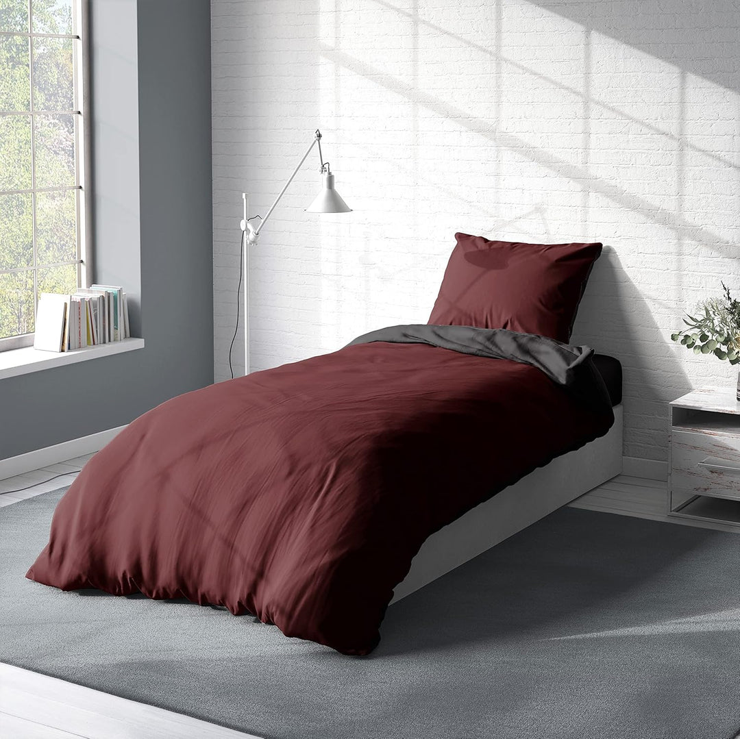 one-home Uni Wende Bettwäsche Einfarbig Mikrofaser Garnituren Bettbezüge Unifarben Reissverschluss (