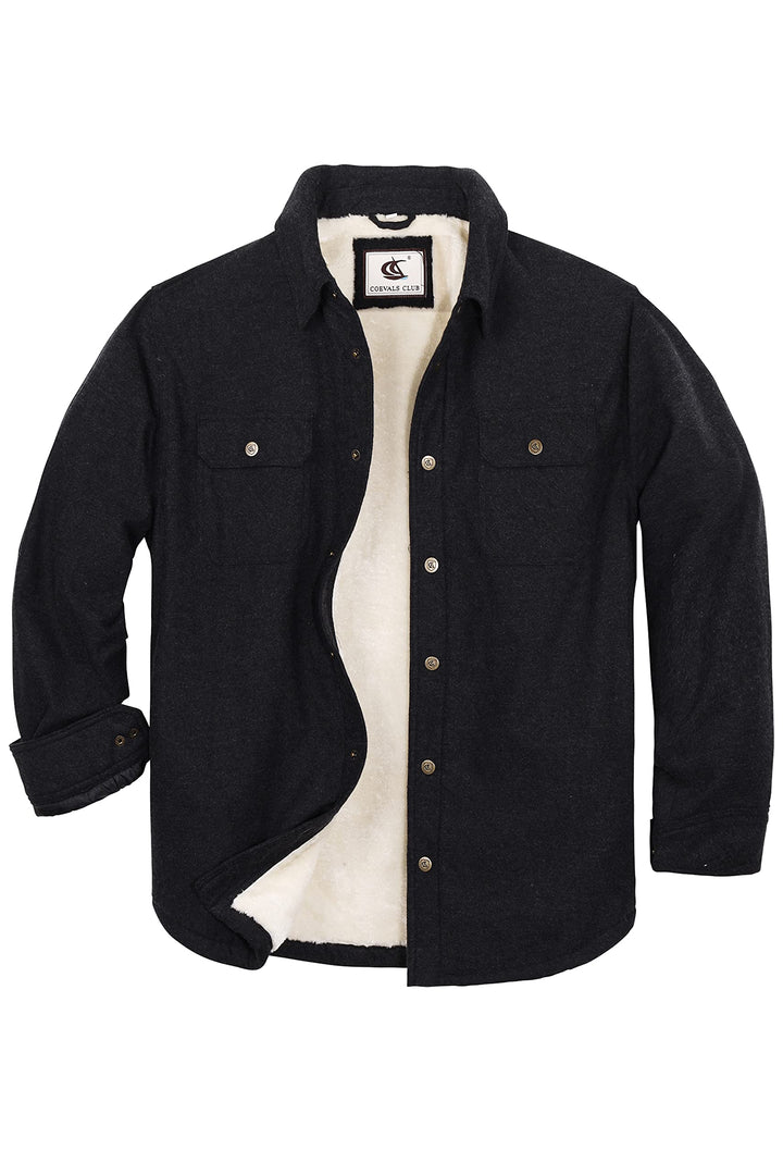 Coevals Club Herren Flanell Jacke Hemd Sherpa Holzfällerhemd Flanellhemd Langarm Kariertes Druckknöp