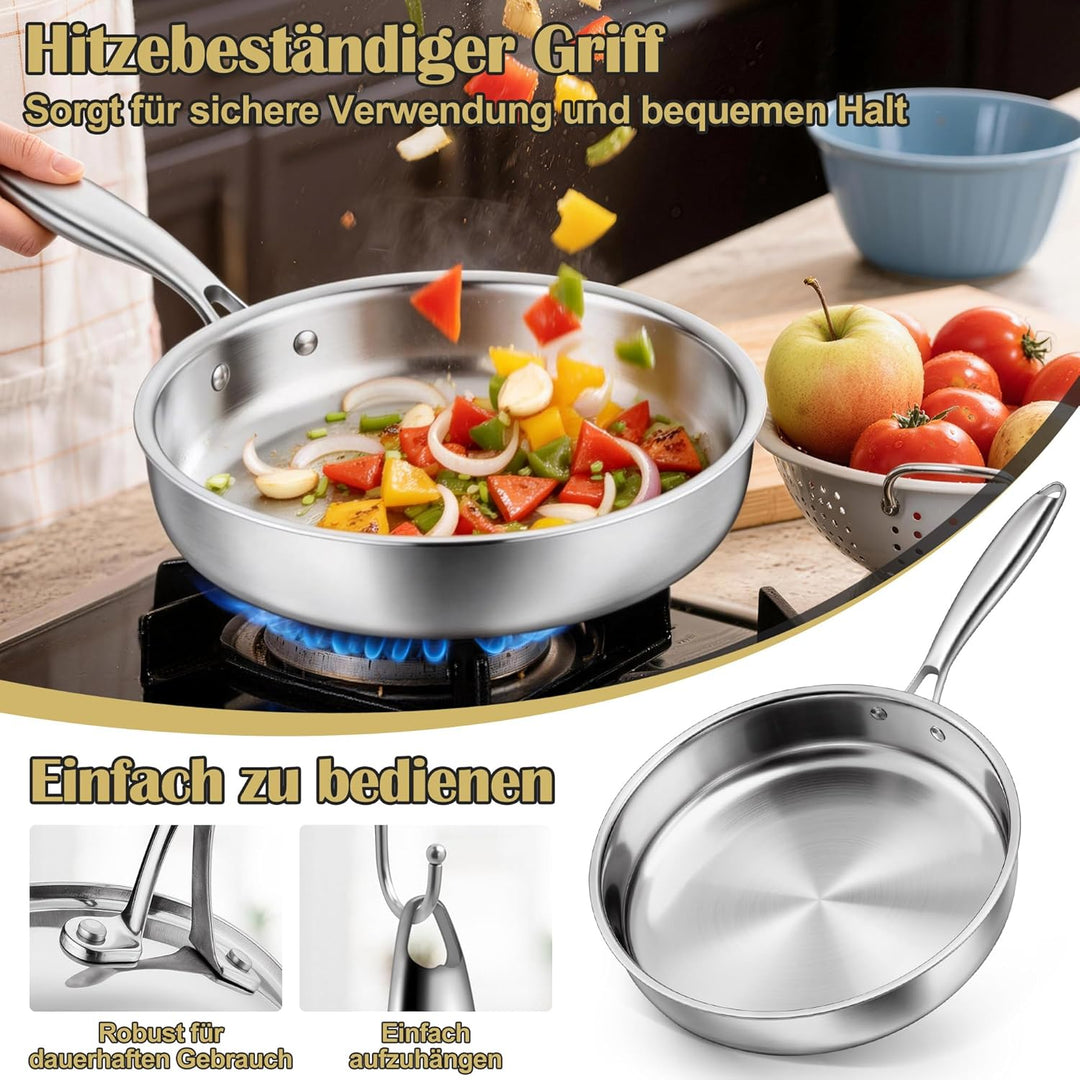 HaWare Edelstahlpfanne 30 cm, 3-Lagige Edelstahl Pfanne Induktion,Unbeschichtet Bratpfanne für Alle