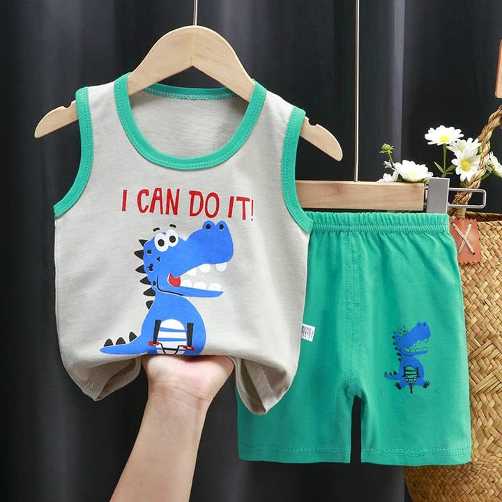 8er Pack Baby Kinder Outfit Set, Ärmelloses Baumwoll Weste + Shorts, Cartoon Print Jungen Mädchen 3