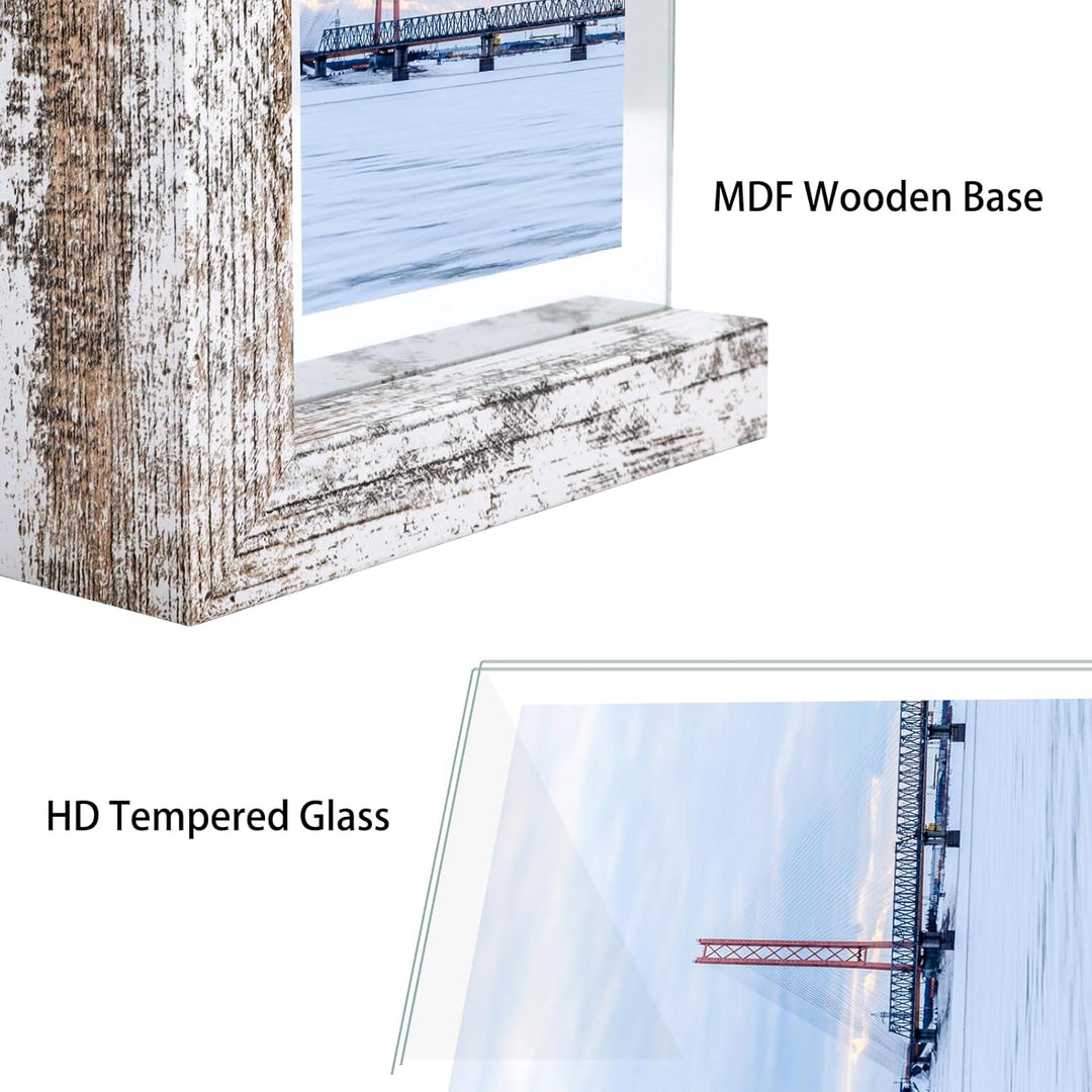 RLAVBL 2er Set Vintage-Weiss Bilderrahmen 10x15 cm, Doppelseitiger Glasbilderrahmen mit L-förmigem M