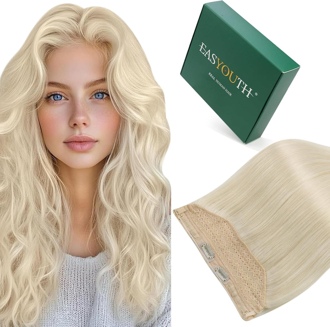 Easyouth Draht on Human Haar Remy Extensions Echthaar mit Draht 78g 40 cm Farbe Platinblond Secret W