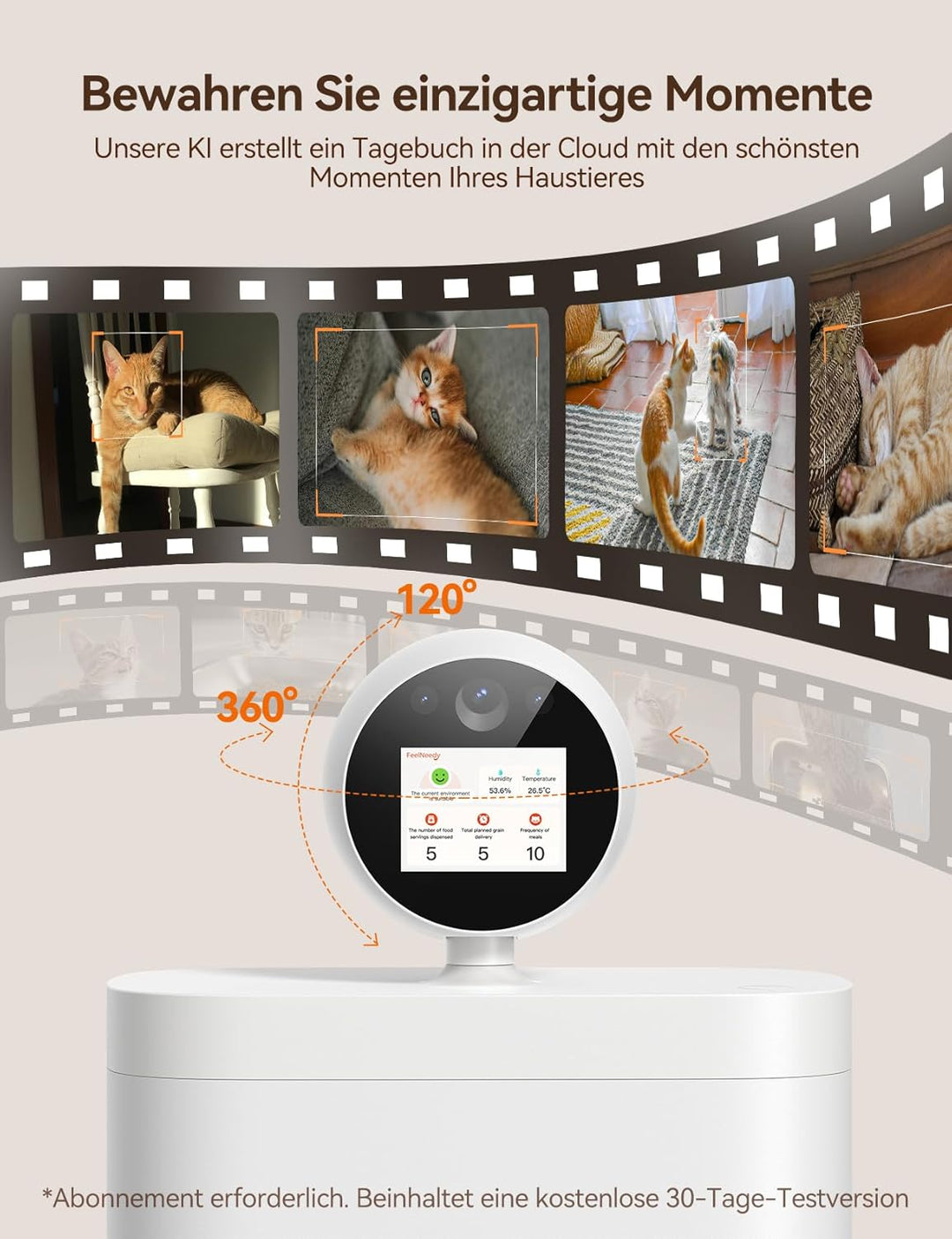 FEELNEEDY 5.5L Futterautomat Katze mit 3MP HD-360° Kamera, 2,4G/5G WiFi KI Katzenfutter Automat mit