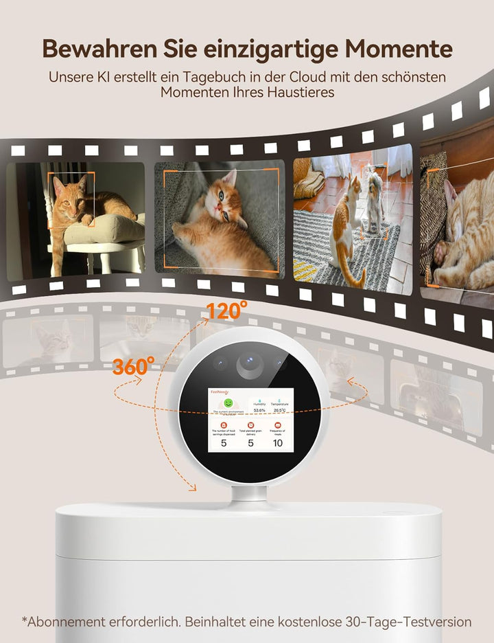 FEELNEEDY 5.5L Futterautomat Katze mit 3MP HD-360° Kamera, 2,4G/5G WiFi KI Katzenfutter Automat mit