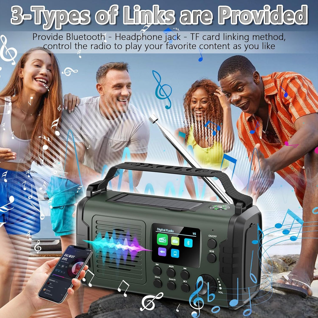 20000mAh Kurbelradio mit Bluetooth, DAB/FM Solar Radio, Als Taschenlampe & Leselicht, USB Handy-Lade