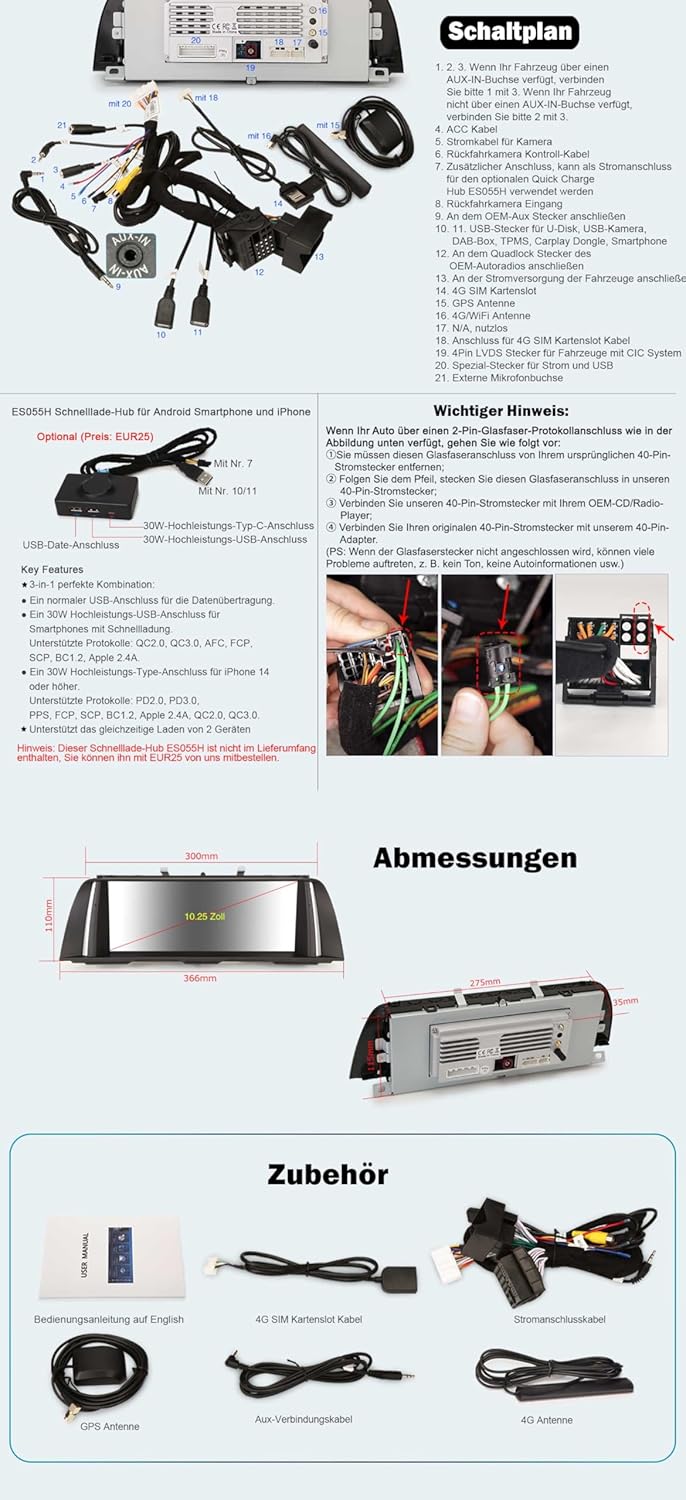 Erisin Qualcomm 10.25" Android 14 8-Kern 4GB RAM+64GB ROM Autoradio Bluetooth GPS Navi für BMW 5er F