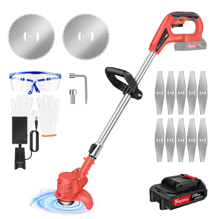 Elektrischer Rasenmäher 3-in-1 Akku-Rasenmäher Rasentrimmer Freischneider Edger 21V Akku Rot with 1
