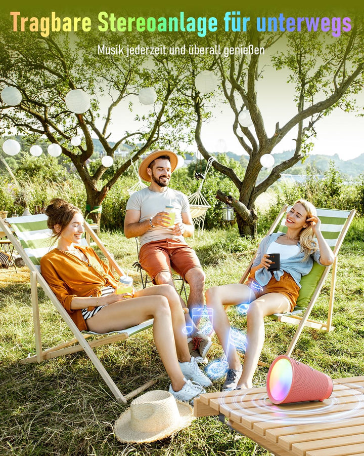 Tragbarer Bluetooth-Lautsprecher Drahtlos, IPX6 Wasserdichter Bluetooth-Lautsprecher mit 9 Farblicht